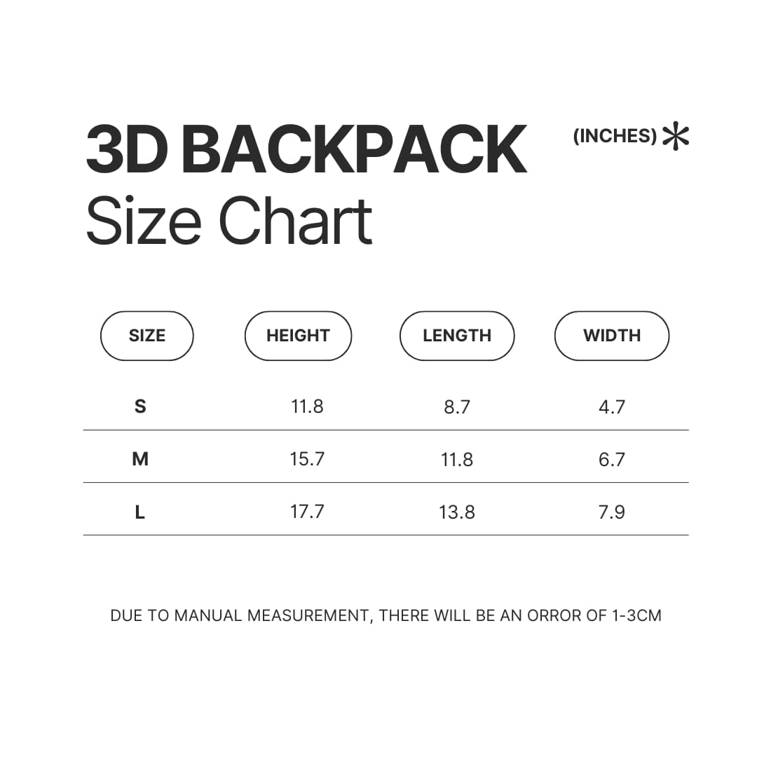 3D Backpack Size Chart - Hatebreed Merch