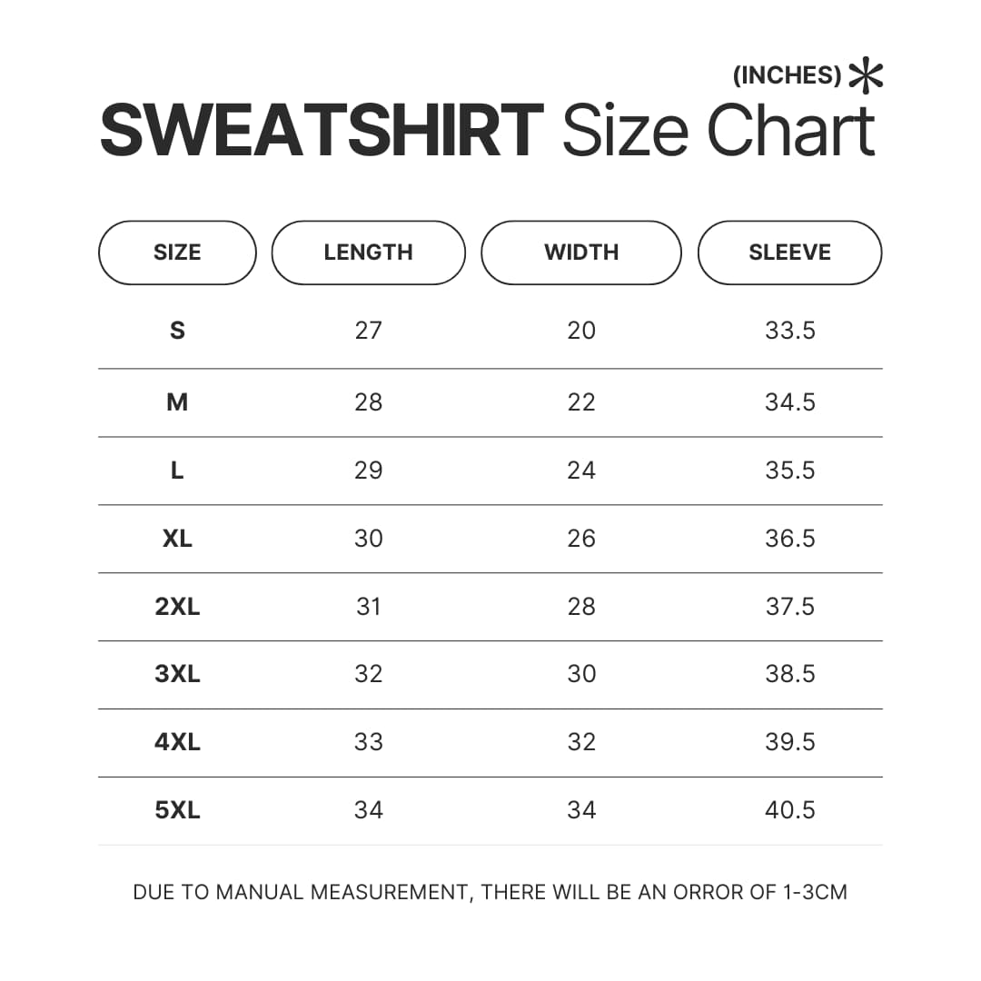 Sweatshirt Size Chart - Hatebreed Merch